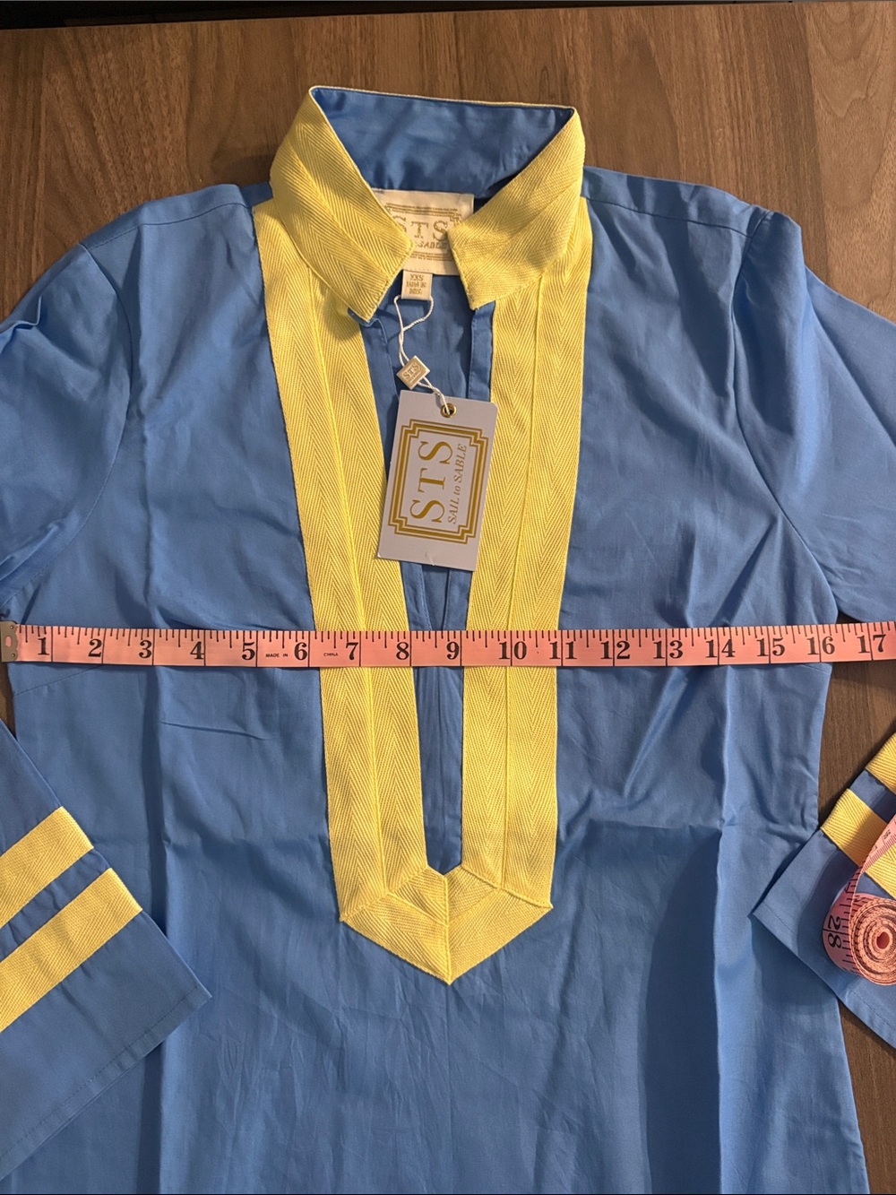 Sail to Sable Cornflower Blue Caftan with Pale Yellow Trim - Picture 7 of 16